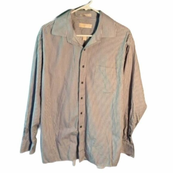 MICHAEL Michael Kors Button Down Gray Blue Stripes - Picture 1 of 7